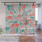 Modern Floral Prints, Coral, Teal Green and Gray Wall Mural Gallery Image 1