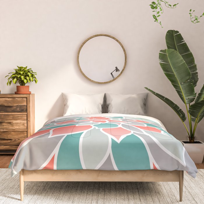 Modern Floral Prints, Coral, Teal Green and Gray Comforter Gallery Image 3