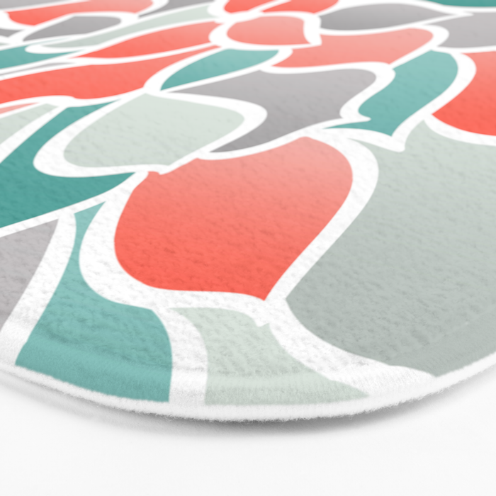 Modern Floral Prints, Coral, Teal Green and Gray Bath Mat Gallery Image 3
