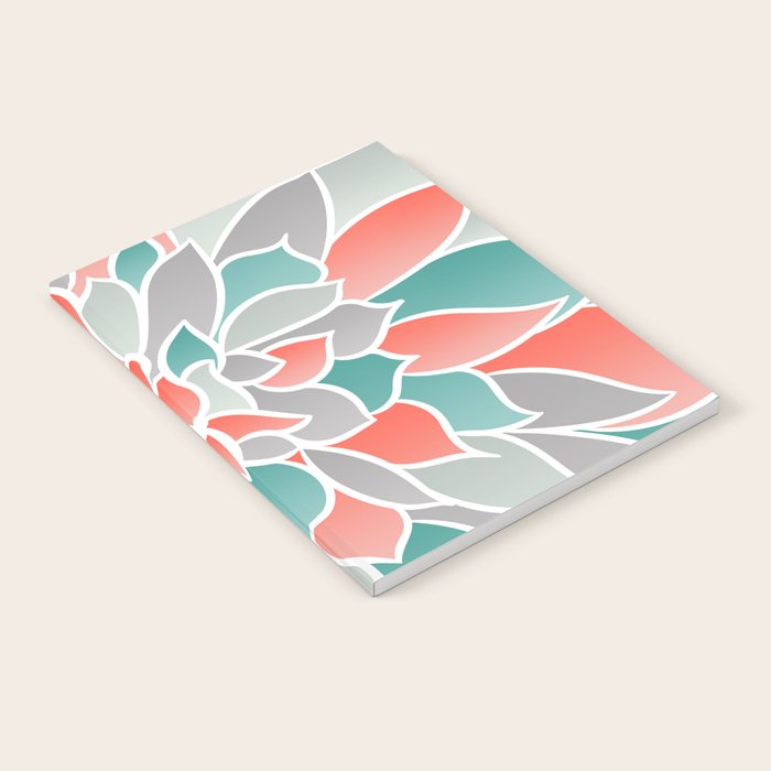 Modern Floral Prints, Coral, Teal Green and Gray Notebook Gallery Image 2