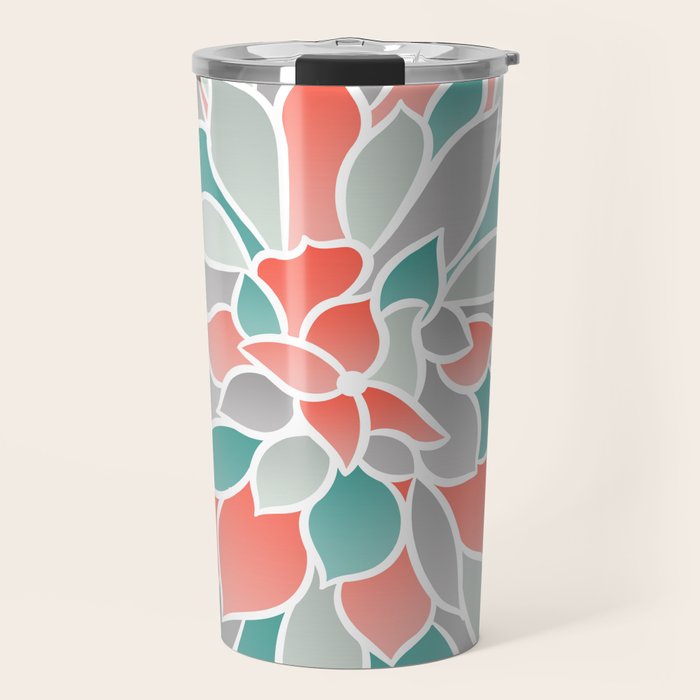 Modern Floral Prints, Coral, Teal Green and Gray Travel Mug Gallery Image 1
