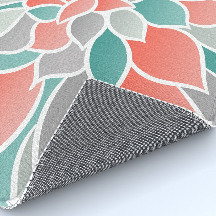 Modern Floral Prints, Coral, Teal Green and Gray Rug Gallery Image 4