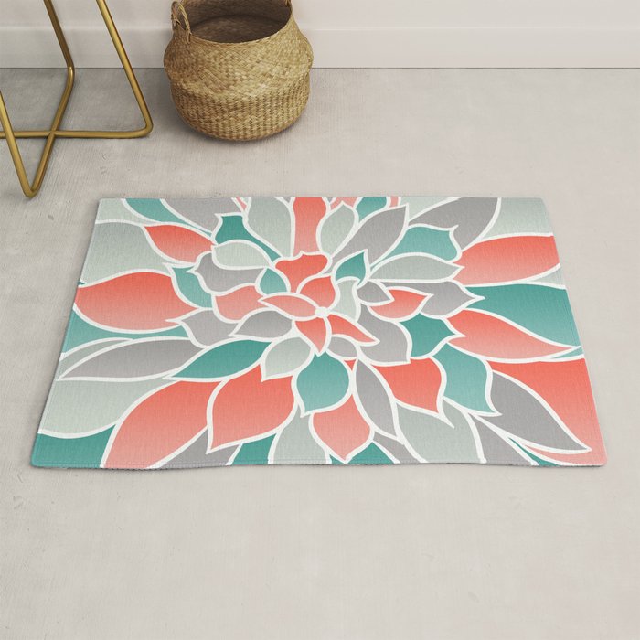 Modern Floral Prints, Coral, Teal Green and Gray Rug Gallery Image 1