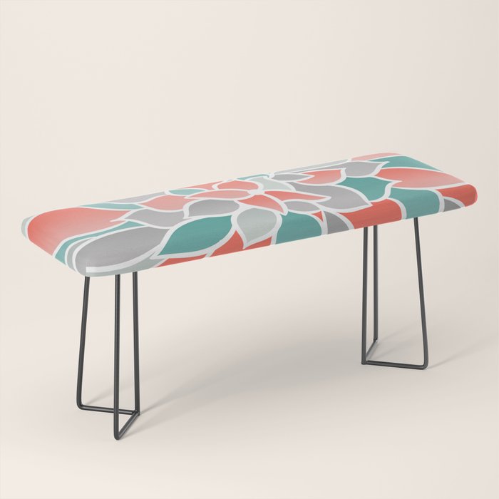 Modern Floral Prints, Coral, Teal Green and Gray Bench Gallery Image 1