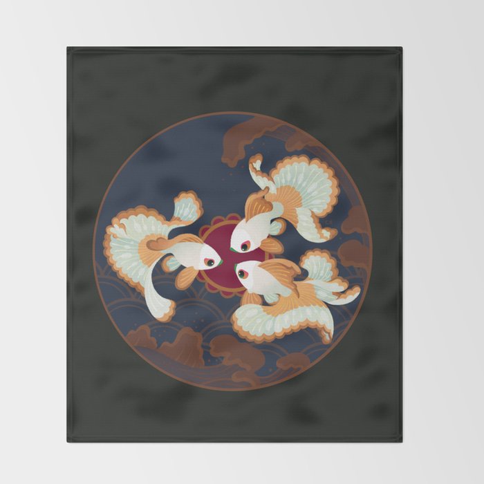 Three tosakin goldfish Throw Blanket Gallery Image 2