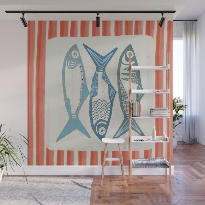 Le Sardine With Pink Stripes - Retro Art Print Wall Mural Gallery Image 1