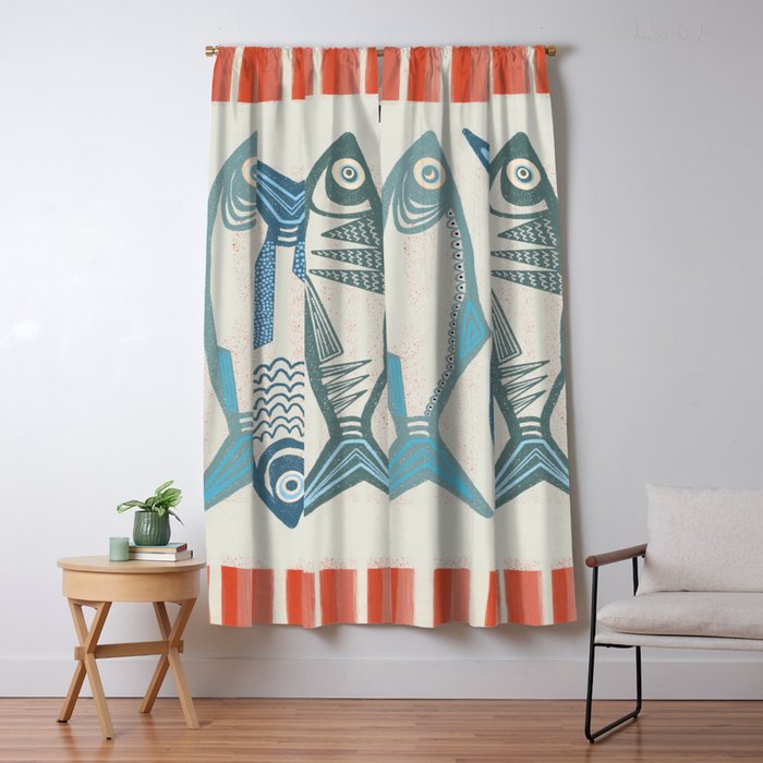 Le Sardine With Pink Stripes - Retro Art Print Window Curtain