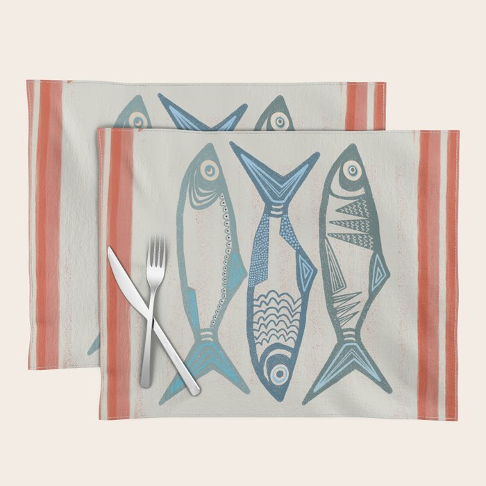Le Sardine With Pink Stripes - Retro Art Print Placemat Gallery Image 1