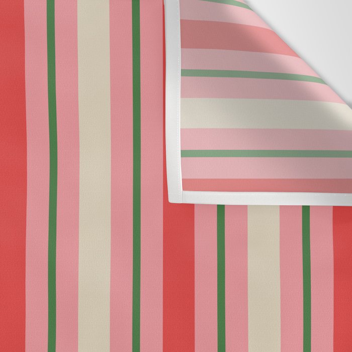 Old Fashioned Retro Christmas Stripe Pattern Vertical Pink, Red, Green, and Beige Wall Tapestry Gallery Image 3