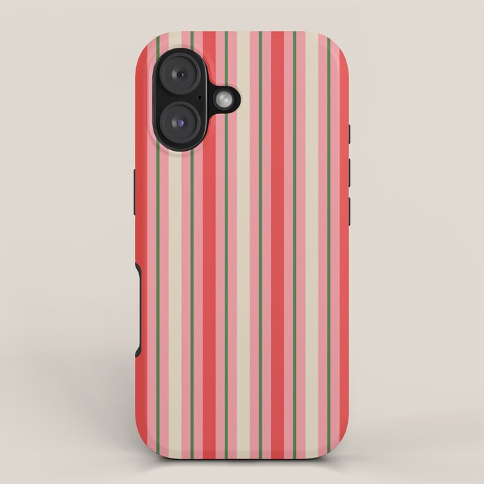 Old Fashioned Retro Christmas Stripe Pattern Vertical Pink, Red, Green, and Beige iPhone Case Gallery Image 1