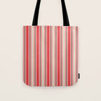 Old Fashioned Retro Christmas Stripe Pattern Vertical Pink, Red, Green, and Beige Tote Bag Gallery Image 1