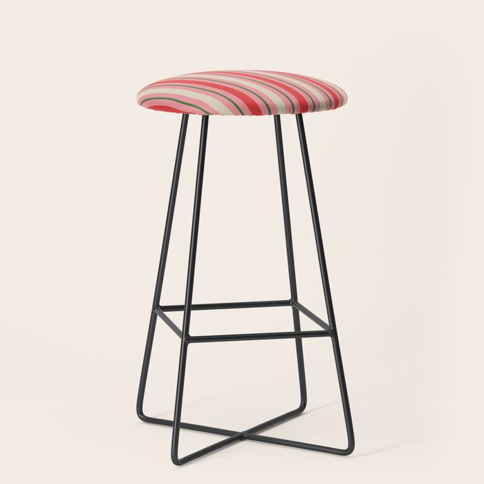 Old Fashioned Retro Christmas Stripe Pattern Vertical Pink, Red, Green, and Beige Stool Gallery Image 1