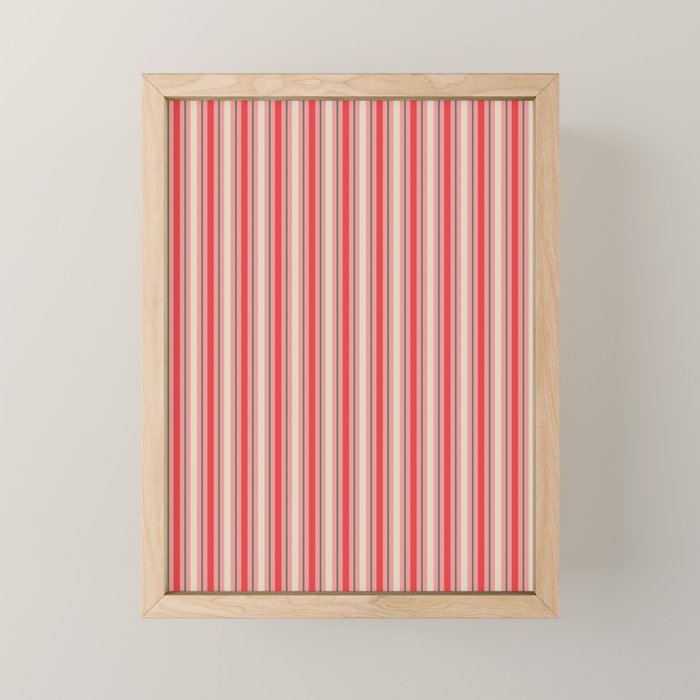 Old Fashioned Retro Christmas Stripe Pattern Vertical Pink, Red, Green, and Beige Mini Art Print Gallery Image 1