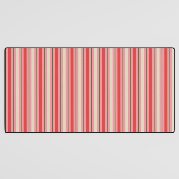 Old Fashioned Retro Christmas Stripe Pattern Vertical Pink, Red, Green, and Beige Desk Mat Gallery Image 3