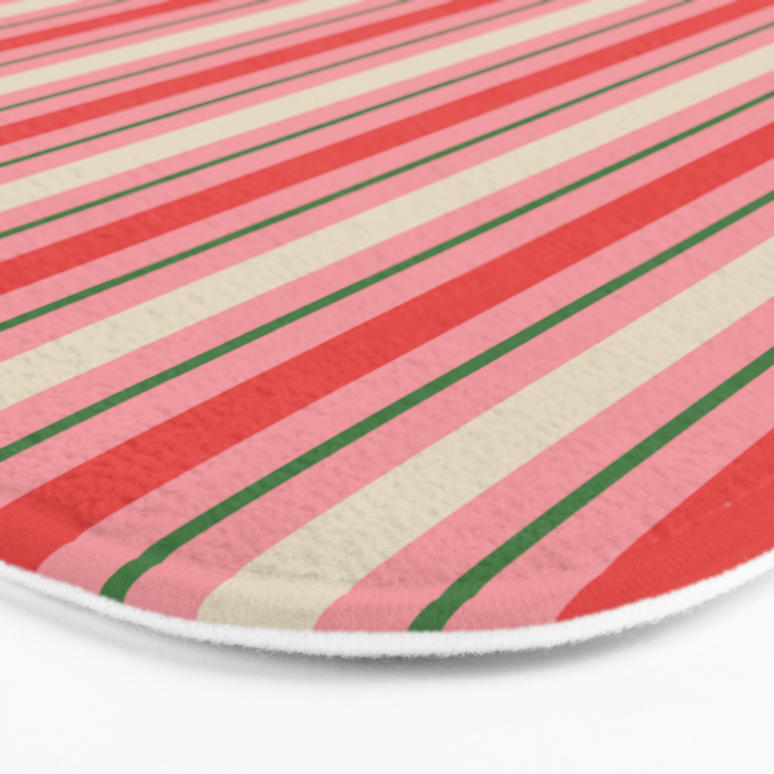 Old Fashioned Retro Christmas Stripe Pattern Vertical Pink, Red, Green, and Beige Bath Mat Gallery Image 3