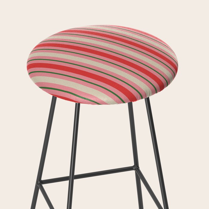 Old Fashioned Retro Christmas Stripe Pattern Vertical Pink, Red, Green, and Beige Stool Gallery Image 2