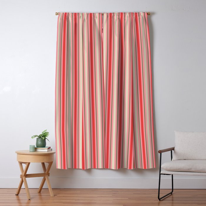 Old Fashioned Retro Christmas Stripe Pattern Vertical Pink, Red, Green, and Beige Window Curtain Gallery Image 5
