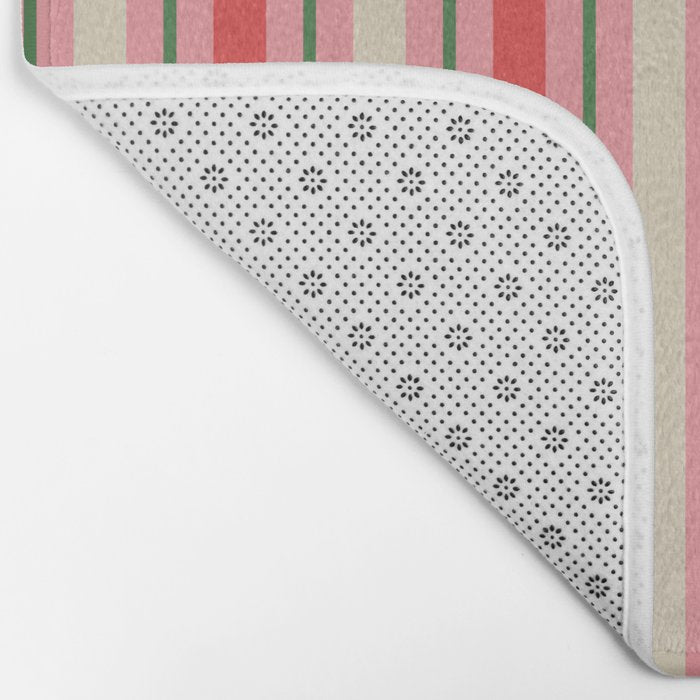 Old Fashioned Retro Christmas Stripe Pattern Vertical Pink, Red, Green, and Beige Bath Mat Gallery Image 2