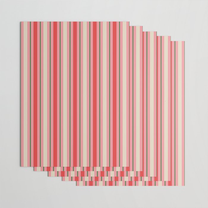 Old Fashioned Retro Christmas Stripe Pattern Vertical Pink, Red, Green, and Beige Wrapping Paper Gallery Image 3