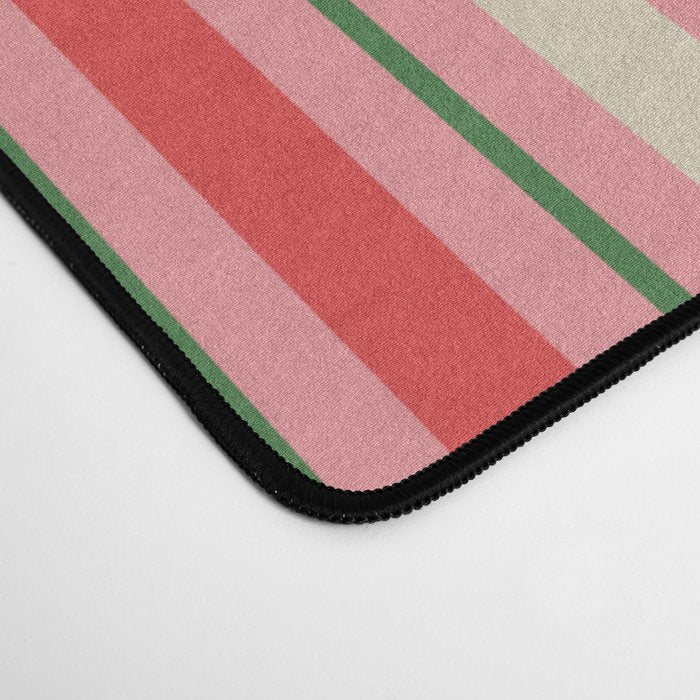 Old Fashioned Retro Christmas Stripe Pattern Vertical Pink, Red, Green, and Beige Desk Mat Gallery Image 4