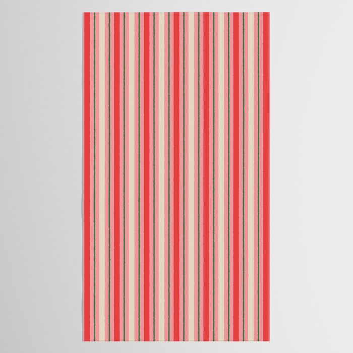 Old Fashioned Retro Christmas Stripe Pattern Vertical Pink, Red, Green, and Beige Tablecloth Gallery Image 2
