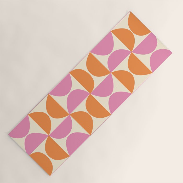 Mid-Century Geometric Shapes in Orange & Pink Yoga Mat Gallery Image 1