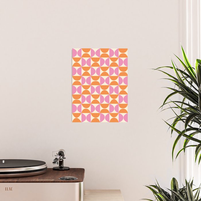 Mid-Century Geometric Shapes in Orange & Pink Poster Gallery Image 2