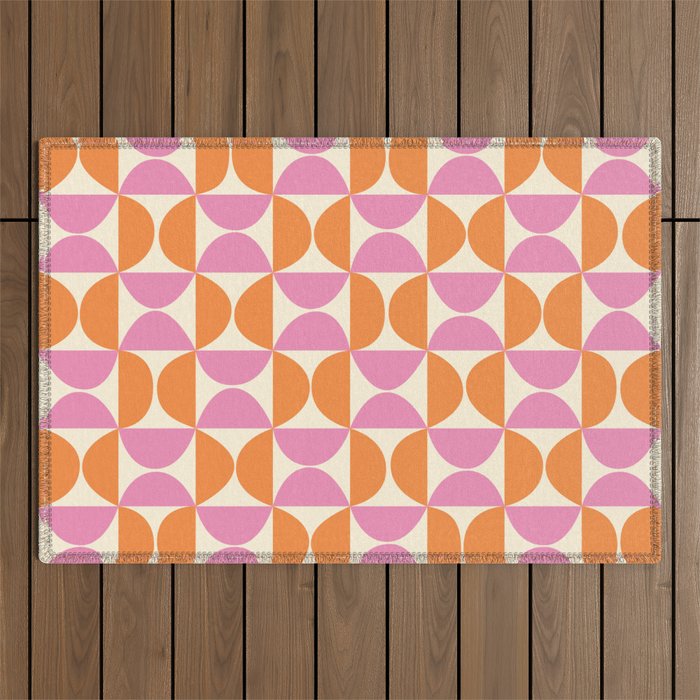 Mid-Century Geometric Shapes in Orange & Pink Outdoor Rug Gallery Image 1