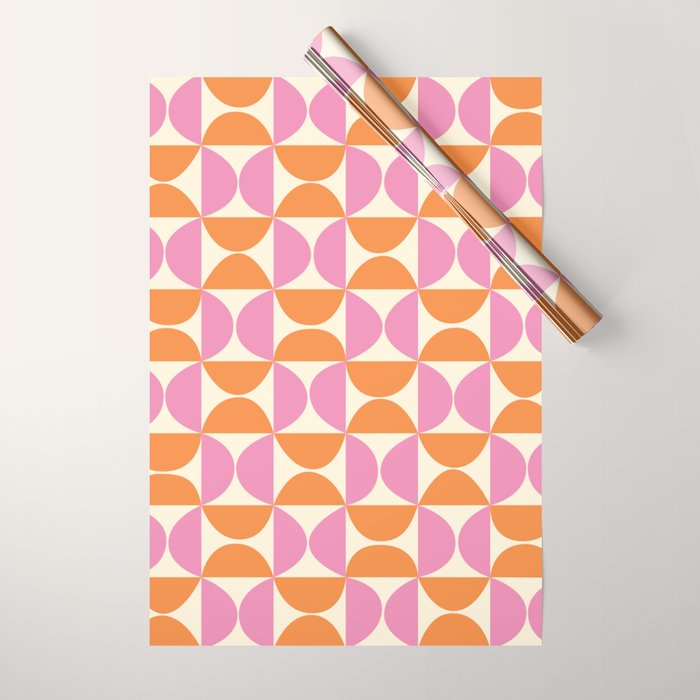 Mid-Century Geometric Shapes in Orange & Pink Wrapping Paper Gallery Image 1