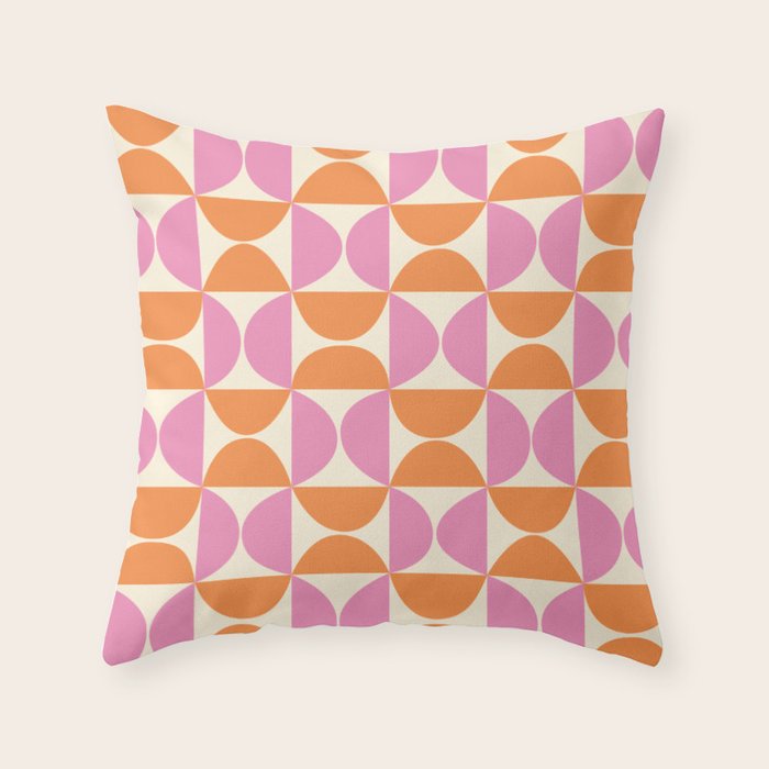 Mid-Century Geometric Shapes in Orange & Pink Throw Pillow Gallery Image 6