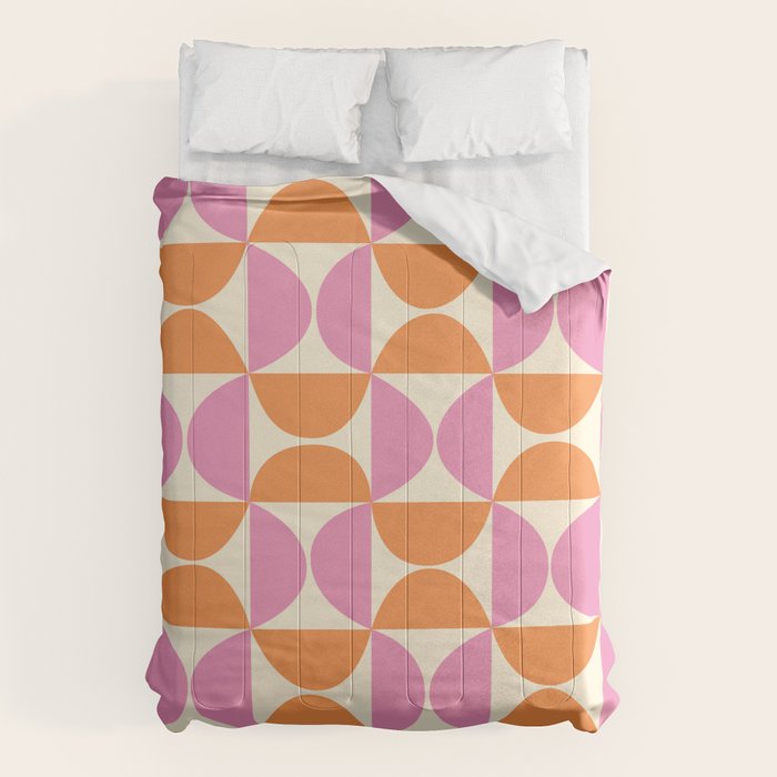 Mid-Century Geometric Shapes in Orange & Pink Comforter Gallery Image 1