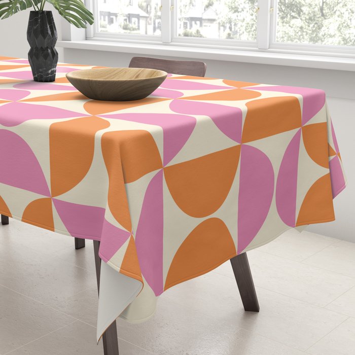 Mid-Century Geometric Shapes in Orange & Pink Tablecloth Gallery Image 3