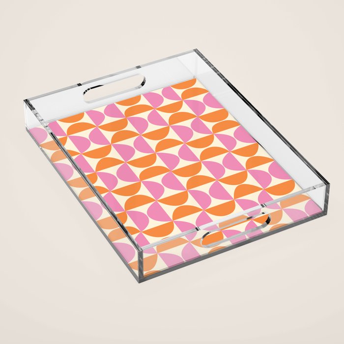 Mid-Century Geometric Shapes in Orange & Pink Acrylic Tray Gallery Image 1