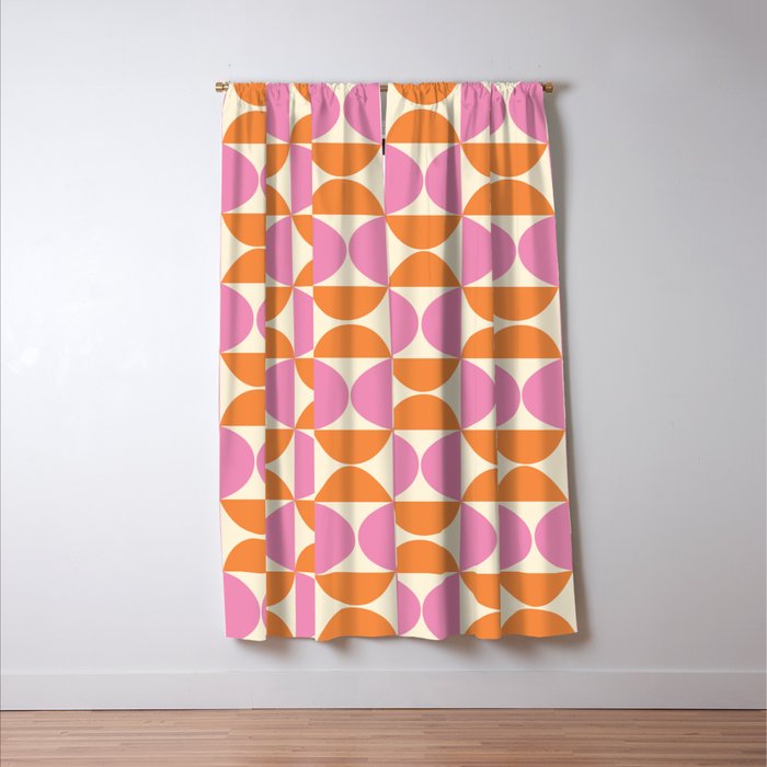 Mid-Century Geometric Shapes in Orange & Pink Window Curtain Gallery Image 3