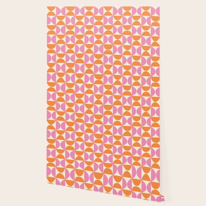 Mid-Century Geometric Shapes in Orange & Pink Wallpaper Gallery Image 2