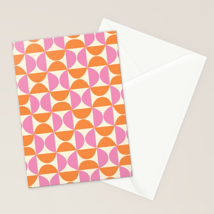 Mid-Century Geometric Shapes in Orange & Pink Stationery Card Gallery Image 2
