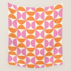 Mid-Century Geometric Shapes in Orange & Pink Wall Tapestry Gallery Image 4