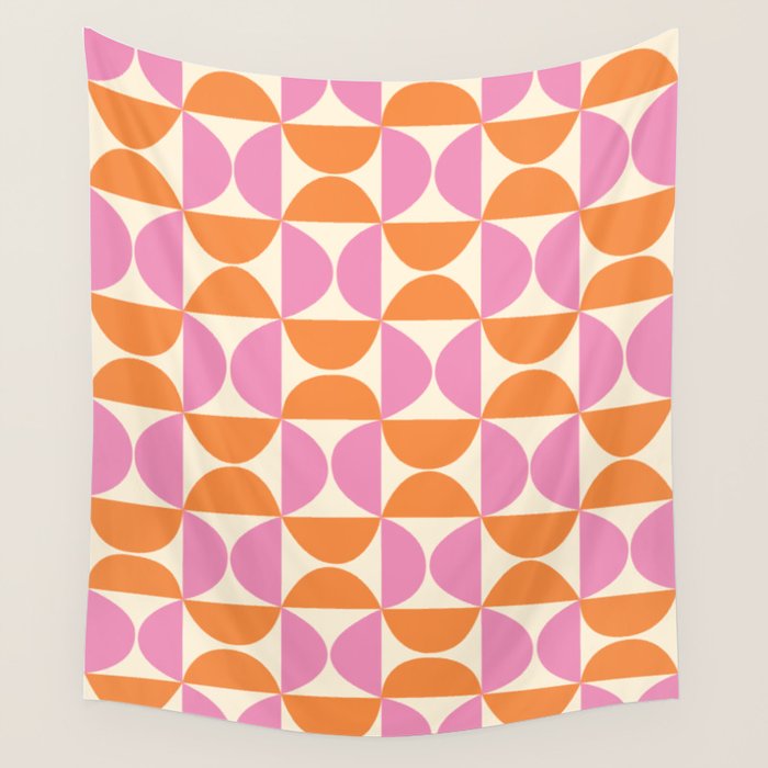 Mid-Century Geometric Shapes in Orange & Pink Wall Tapestry Gallery Image 4