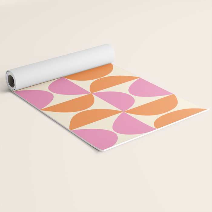Mid-Century Geometric Shapes in Orange & Pink Yoga Mat Gallery Image 2