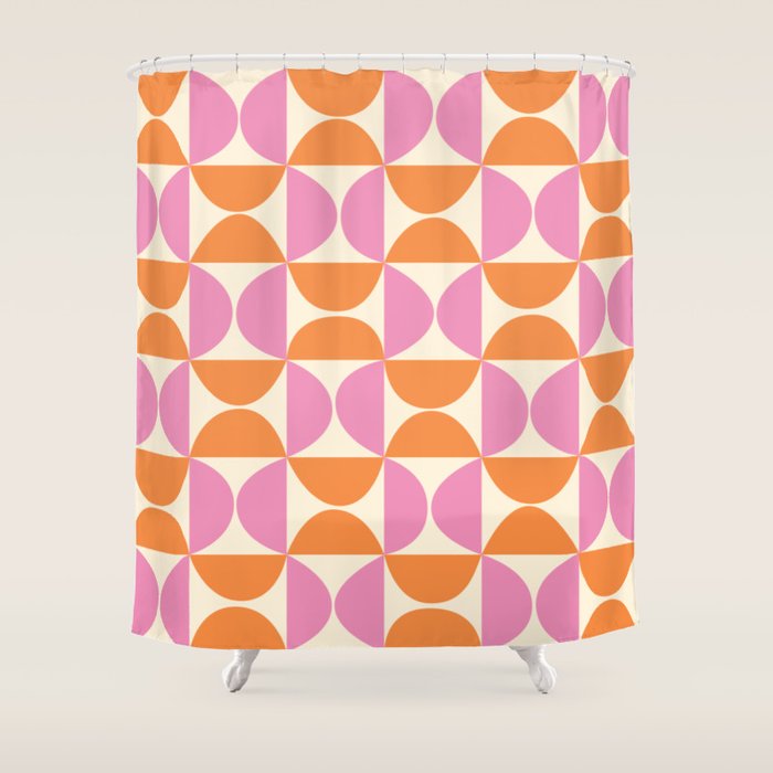 Mid-Century Geometric Shapes in Orange & Pink Shower Curtain Gallery Image 1