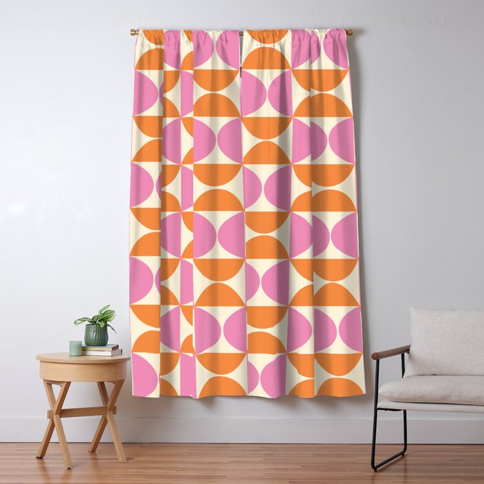 Mid-Century Geometric Shapes in Orange & Pink Window Curtain Gallery Image 5
