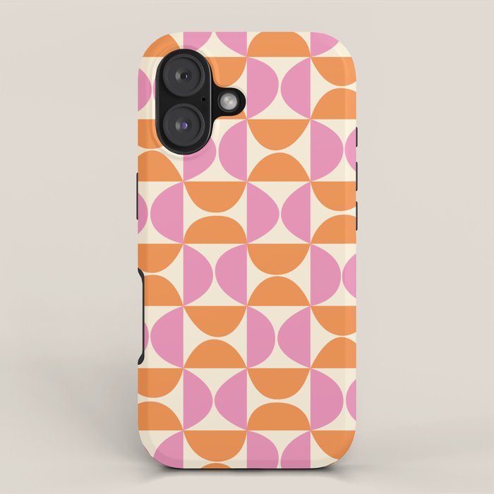 Mid-Century Geometric Shapes in Orange & Pink iPhone Case Gallery Image 1
