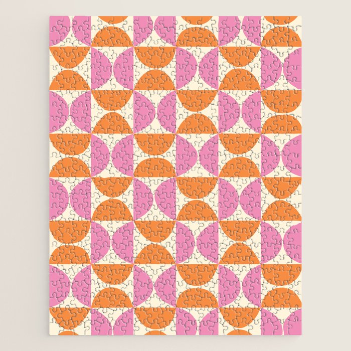 Mid-Century Geometric Shapes in Orange & Pink Jigsaw Puzzle Gallery Image 1