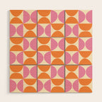 Mid-Century Geometric Shapes in Orange & Pink Wood Wall Art Gallery Image 1