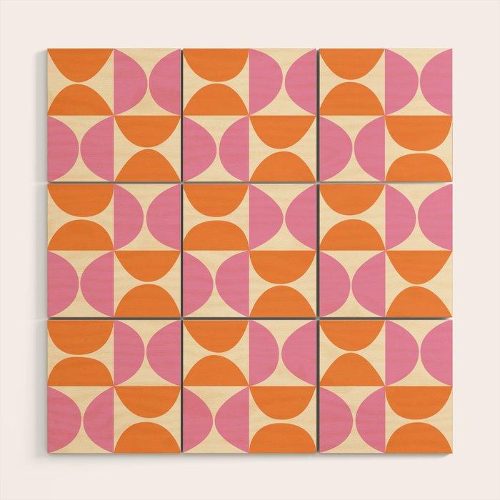 Mid-Century Geometric Shapes in Orange & Pink Wood Wall Art Gallery Image 1