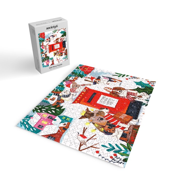 Dogs in the snow Christmas post nordic village Jigsaw Puzzle Gallery Image 2