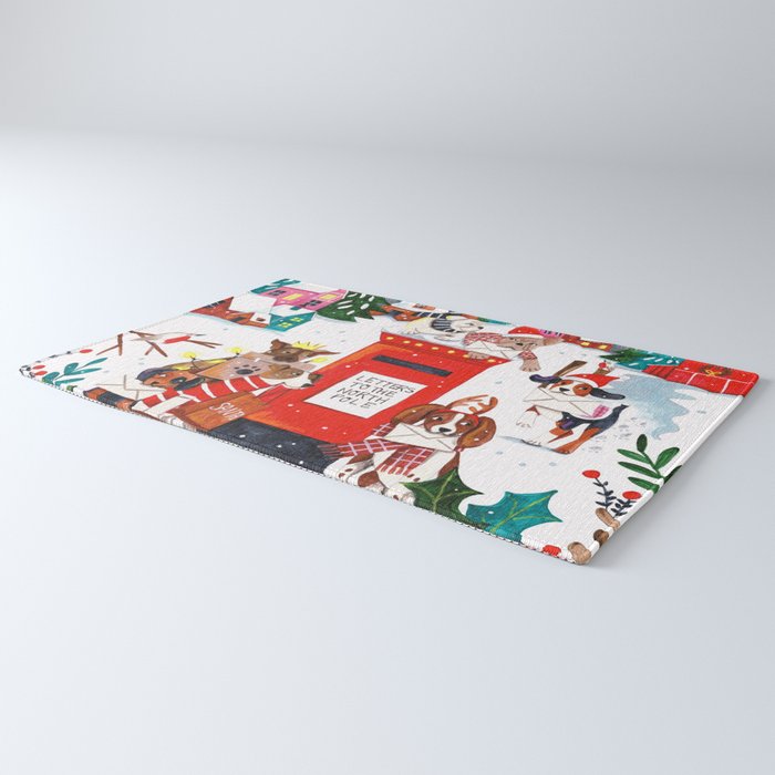 Dogs in the snow Christmas post nordic village Rug Gallery Image 3
