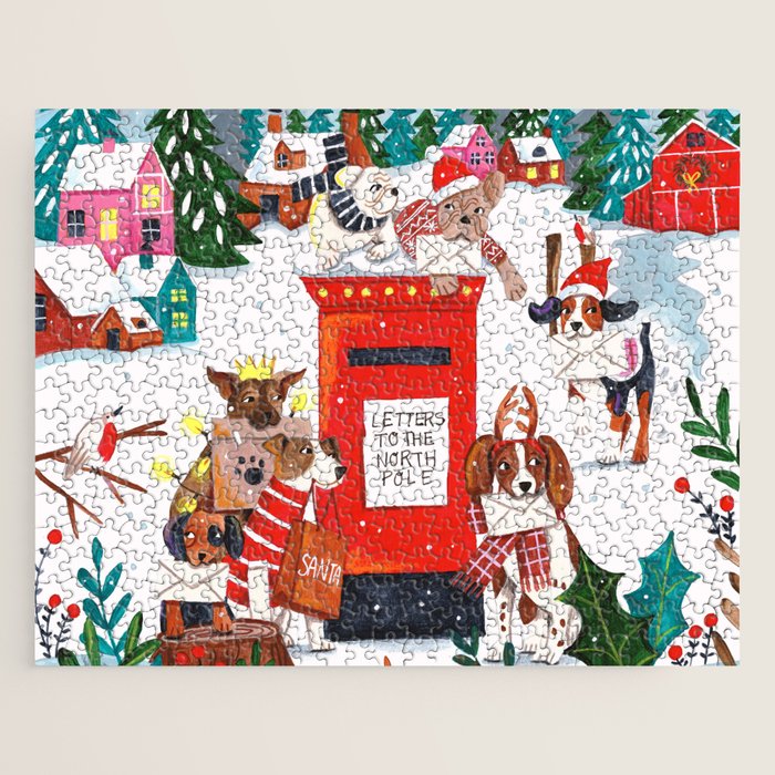 Dogs in the snow Christmas post nordic village Jigsaw Puzzle Gallery Image 1