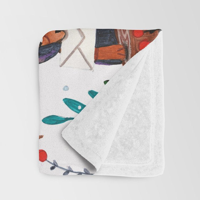 Dogs in the snow Christmas post nordic village Throw Blanket Gallery Image 3