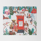 Dogs in the snow Christmas post nordic village Throw Blanket Gallery Image 2